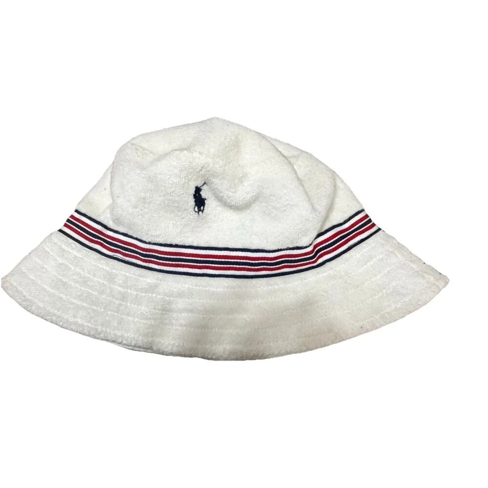 Polo Ralph Lauren White Terry Cloth Bucket Hat Unisex‎ Made in Sri Lanka